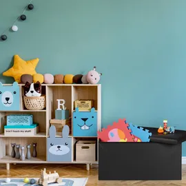 Relaxdays Sitzbank, Stauraum, Kunstleder, faltbar, gepolstert, Flur, Schlafzimmer, Hbt 37,5 x 76,5 x 38,5 cm, schwarz