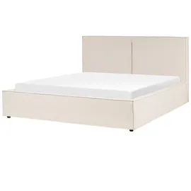 Beliani Polsterbett Beige Stoffbezug mit Hohem Kopfteil Lattenrost 180 x 200 cm Bettkasten Hochklappbar Modern Skandi Schalfzimmer Ausstattung Möbel