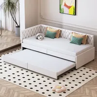 Gästebetten 90x200 cm, 2 Plätze, mit Stauraum, Lattenrost aus Holz, Metallrahmen, gepolstertes Schlafsofa aus Samt - Beige