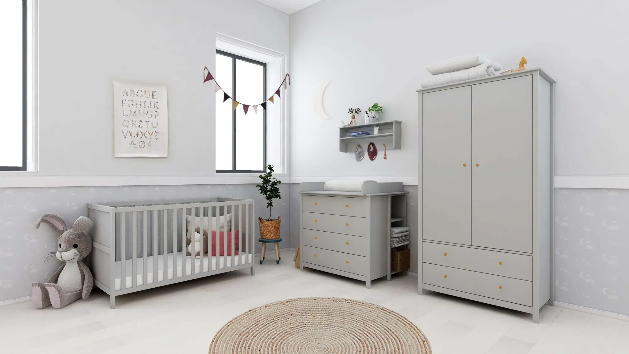 Babybett »Luna Gitterbett, Kinderbett, Höhenverstellung,«, Mit glatten Endplatten, Umbaubar auf Juniorbett, 70x140 cm, Grau, , 77065859-0 belüftete Einlegeplatte