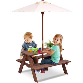 Costway Kindersitzgruppe Kindermöbel Kindertisch mit Sonnenschirm, 4 Sitze