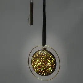 MARELIDA LED Glaskugel im Ring mit Sternmotiv beleuchtet Timer 20cm