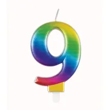 Unique Party 19639 Metallische Geburtstagskerze - Zahl 9 - Regenbogen