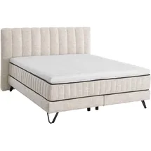 Set One by Musterring Boxspringbett "Baldwin", beige, B:202cm L:212cm, 100% Polyester, SET ONE BY MUSTERRING, Komplettbetten, Boxspringbett, Liegefläche 180 x 200 cm, Duo-Matratze, Kopfteil mit Steifensteppung