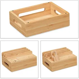 Relaxdays Ladestation, für Apple Watch, Bambus, HxBxT 11 x 17 x 13 cm, Handystation, Tablethalter, Uhrenständer, natur