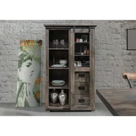Massivmoebel24 Vitrine Mango 100 x 45 x 175 cm Grau