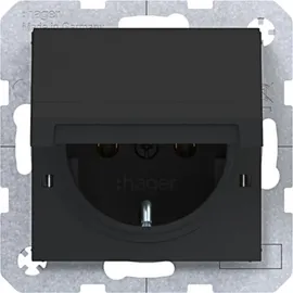 Hager Schuko-Steckdose mit Klappdeckel Schwarz