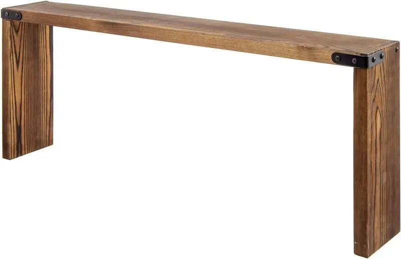 MyGift 86,3 cm über dem Herd Gewürzregal Deluxe rustikal gebranntes Braun Massivholz Präsentationsregal mit industriellen schwarzen Metall Eckhalterung Deko-Akzente