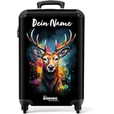 NoBoringSuitcases.com Handgepäck Koffer, Koffer Personalisiert, Reisekoffer, Reisetasche mit Rollen, TSA, Hartschalenkoffer, Handgepäck-Koffer, Trolley Handgepäck 55x40x20 cm (Hirsch - Braun)