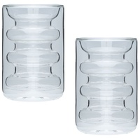 Intirilife Gläser-Set Rillen, Glas, Doppelwandiges Thermo Glas Set 190 ml Latte Macchiato Tee Kaffe weiß 190 ml - 7.3 cm x 10.1 cm