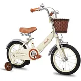 Vintage Kinderfahrrad für 2-7 Jahre Jungen Mädchen(14 Zoll) - Beige