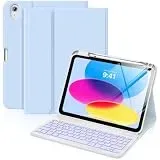 MoKo für iPad (A16) 11. Generation Hülle mit Tastatur 11 Zoll 2025, iPad 10. Generation 10,9 Zoll Hülle mit Stifthalter, Mehrwinkel Abnehmbare Bluetooth Tastatur, Himmelblau