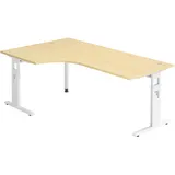 Hammerbacher Gradeo höhenverstellbarer Schreibtisch ahorn L-Form, C-Fuß-Gestell weiß 200,0 x 80,0/120,0 cm