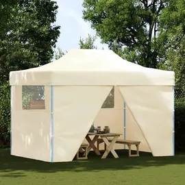 vidaXL Faltzelt Pop-Up 3 x 4,5 m cremeweiß inkl. 4 Seitenteilen