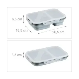 Relaxdays Lunchbox, 2 Fächer, faltbar, mikrowellengeeignet, luftdicht, Silikon, Brotdose mit Besteck, Essensbox, grau