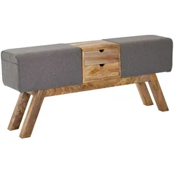 Kadima Design Retro-Sitzbank mit Schubladen: Massivholz, Stoffbezug, 2 Schubladen, Seitentasche. Beige, Material: Stoff, 120x30x56 cm