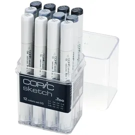 Copic Sketch Set "12 Colors CG", 12er Set im Acryl-Display, Twin Marker mit einer mittelbreiten und einer Brush-Spitze