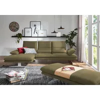 Ecksofa W.SCHILLIG "broadway, Designsofa mit tollem Sitzkomfort, L-Form", grün (camouflage z69), B:291cm H:94cm T:164cm, Longlife Xtra-Leder Z69: Das feinnarbige, gedeckte Softleder Z69 besticht durch seine außergewöhnliche Weichheit im trendigen u00bbVintage-Looku00ab, Hautstärke 0, 9 - 1, 1 mm, Sofas, Sitztiefenverstellung, Kopfteil- & Seitenteilverstellung, Breite 291cm