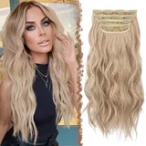 FESHFEN Clip in Extensions, 4PCS Haarverlängerungen mit Clips Synthetik Gewellte Haarextension Honigblond Gemischt Platinblond Wavy Wellig Haar Extensions Clip in Haarteil für Frauen 50 cm