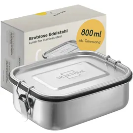 SILBERTHAL Brotdose Edelstahl 800ml für Kinder mit Fächern & Dichtung – Lunchbox Kinder & Erwachsene – Auslaufsicher & Leicht - Ideal für Unterwegs & Camping