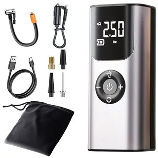 Elegear Akku-Luftpumpe Elektrische Luftpumpe mit Bildschirm, als Taschenlampe und Powerbank (1-tlg), Fahrradpumpe mit 4000 mAh Batterie für Camping und Fahrrad silberfarben