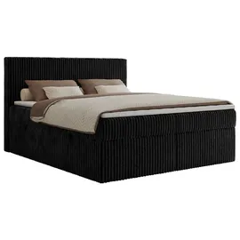 MKS Meble Boxspringbett 180x200 Schwarz Cord, Boxspringbett mit Matratze H4, Bett mit Bettkasten and Kopfteil, Doppelbett mit Stauraum, Polsterbett - Tiliano