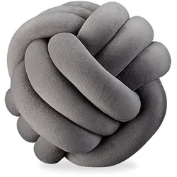 Relaxdays Knotenkissen, geknotetes Kissen für Sofa, dekorativ, skandinavisch, Zierkissen Knoten, Ø 25 cm, dunkelgrau