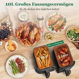 circlio Heißluftfritteuse 2 Kammern 10L schwarz