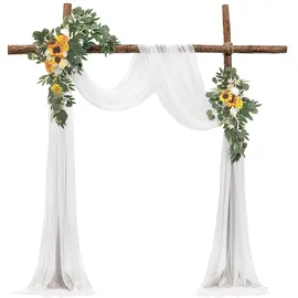 Vevor Blumen für Hochzeit Bogen, gelbe Blumen für Traubogen mit Vorhängen (3er-Set) – 2 Blumenarrangements, 1 transparente Vorhänge, für Zeremoniensträuße, Empfangshintergrunddekoration