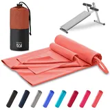 Blumtal Fitness Handtuch im 2er Set - Microfaser Sporthandtuch Fitnessstudio 180x90cm + Mikrofaser Handtuch 80x40cm - Microfaser Handtuch groß & klein - Gym Handtuch/Handtuch Mikrofaser - Coral - Rot