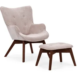 S-Style Lounge-Sessel Cordstoff 71 x 96 x 86 cm Rosa mit Hocker