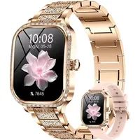 Smartwatch für Damen, 1,75 Zoll, HD-Display, IP68 Wasserdicht Fitnessuhr mit Herzfrequenzmessung, Sport, BT-Anruf, Smartwatch für Android und iOS - Gold