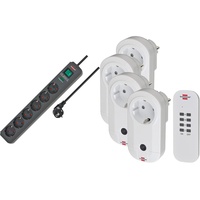 Brennenstuhl Eco-Line Steckdosenleiste 6-Fach mit Überspannungsschutz (Schalter und 1,5m Kabel) anthrazit & Funkschalt-Set RC CE1 4001, 4er Funksteckdosen Set Weiß