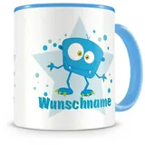 Samunshi® Kindertasse mit Namen Tasse blaues Monster Personalisierte Tasse mit Namen Kinder Kinderbecher mit Namen Kindergarten blau 300ml