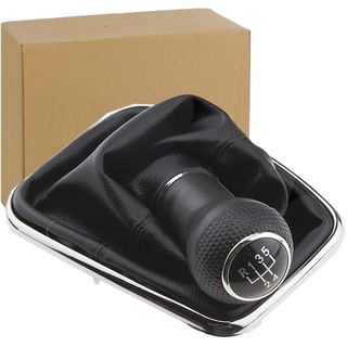 NTY 5-Gang Schaltknauf 12mm Schaltsack Schaltmanschette Schwarz Chrom für Golf 4