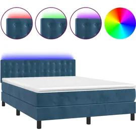 vidaXL Boxspringbett mit Matratze & LED Dunkelblau 140x200 cm Samt