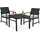 Relaxdays Balkonmöbel Set, 3-teilig, 1 Tisch & 2 Stühle, Kissen, Gartengarnitur Rattanoptik, Stahl & Kunststoff, schwarz