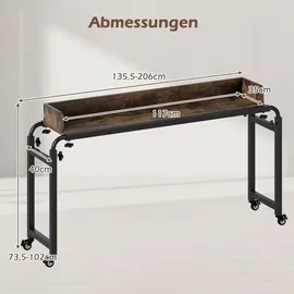 Costway Überbetttisch mit Rollen, mit Höhe & Länge Braun