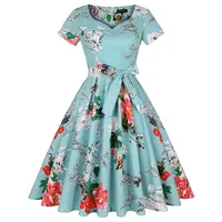 MINTLIMIT 1950er Vintage Kleid Retro Elegant Cocktailkleid Damen Blumen A Linien Runder Kragen Rockabilly Abendkleid, XXL, Kurzarm_b - XXL