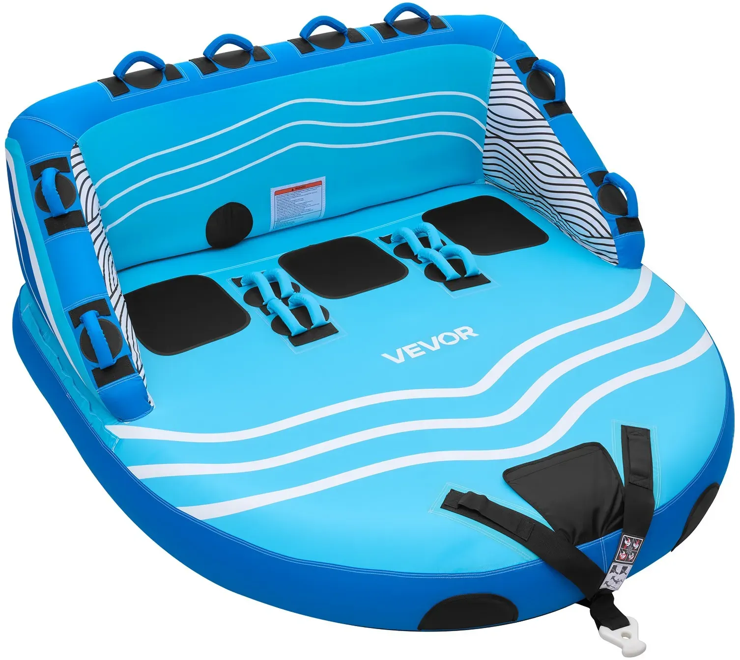 VEVOR Towable Tube für Boote, Wassersport-Schleppreifen für 3 Personen, bis 231 kg Tragfähigkeit, mit 2 Zugpunkten, Nylonhülle, Gepolsterten Griffen und Sicherheitsventil, für Seen, Flüsse, Blau