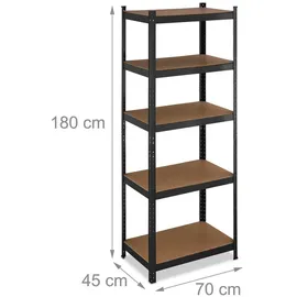 Relaxdays Schwerlastregal Stahl & MDF 180 x 70 x 45 cm schwarz 5 Ebenen