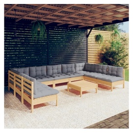 vidaXL 10-tlg. Garten-Lounge-Set mit Grauen Kissen Kiefer Massivholz