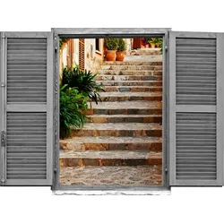 Wandtattoo QUEENCE "Treppe", braun, T:0,1cm, Wandtattoos, Wandsticker, Wandbild, selbstklebend, 3D, Fenster