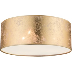 Deckenleuchte gold Textil Deckenlampe Stoffschirm Wohnzimmerleuchte Decke gold, nickel-matt satiniert, 3 Flammig E14, DxH 40x17,5 cm