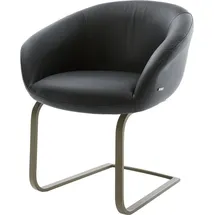 DeLife Freischwinger Vinka-Flex mit Armlehnen Echt-Leder Schwarz Freischwinger flach Effektfinish Titan Taschenfederkern,