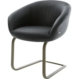 DeLife Freischwinger Vinka-Flex mit Armlehnen Echt-Leder Schwarz Freischwinger flach Effektfinish Titan Taschenfederkern,