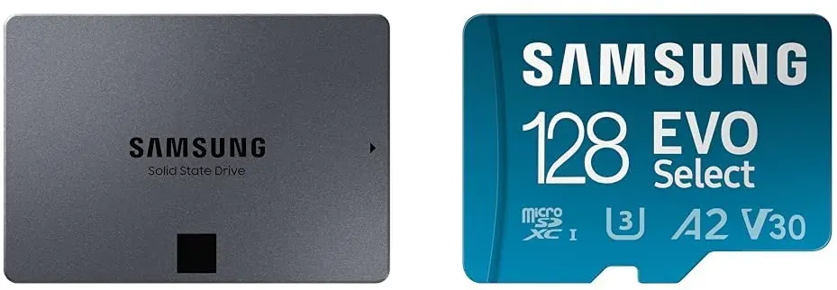 Samsung 870 QVO SATA III 2,5 Zoll SSD, 8 TB, 560 MB/s Lesen, 530 MB/s Schreiben & EVO Select microSD-Karte + SD-Adapter, 128 GB, Speicherkarte