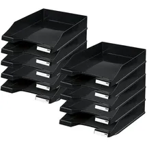 HAN Briefablage KLASSIK, 10 STÜCK Schreibtisch Organizer, Bürobedarf, Ablagefächer, Büromaterial, Briefkorb, Dokumentenablage, bis Format A4/C4, 1027-X-13, schwarz
