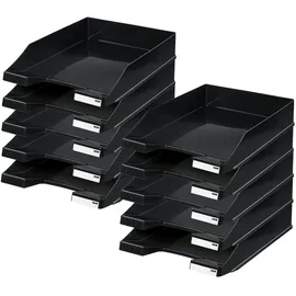 HAN Briefablage KLASSIK, 10 STÜCK Schreibtisch Organizer, Bürobedarf, Ablagefächer, Büromaterial, Briefkorb, Dokumentenablage, bis Format A4/C4, 1027-X-13, schwarz