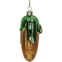 Christbaumschmuck Glas 11,8cm Maiskolben Figur Handbemalt mit Glitzer Weihnachtsbaum Anhänger Christbaumanhänger Weihnachtsbaumschmuck Deko Essen Gelb